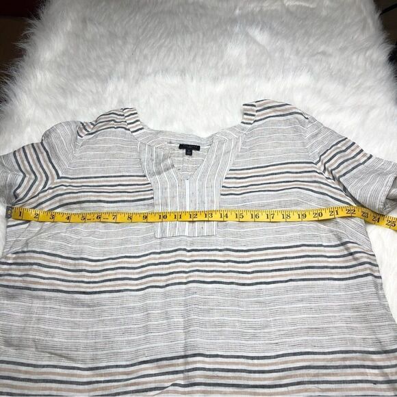 Talbots Women’s Gray Stripe Linen Short Tie-Sleeve Blouse Shirt Size X - Picture 6 of 11